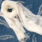 后素白色亚麻长款流苏围巾 植物染扎染专用围巾MM60180