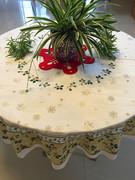 圣诞节金色雪花圆形桌布，田园风圣诞花，厨房餐厅装饰长方形桌布布艺