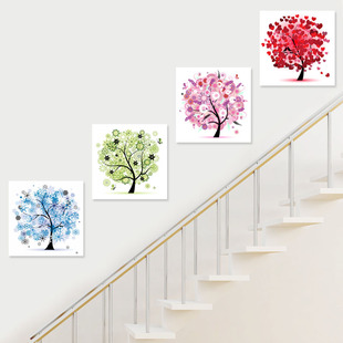 楼梯装饰画组合无框画三联幸福树，现代简约走廊卧室，墙壁画餐厅挂画