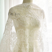 象牙白网纱刺绣法国蕾丝，面料婚纱花边辅料，车骨蕾丝连衣裙材料布料