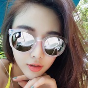 韩国ulzzang炫彩反光太阳眼镜时尚女款白色，透明太阳眼镜圆框墨镜