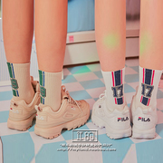 韩国潮人运动范/后跟撞色竖条纹数字朋克时尚螺纹中筒袜情侣袜子