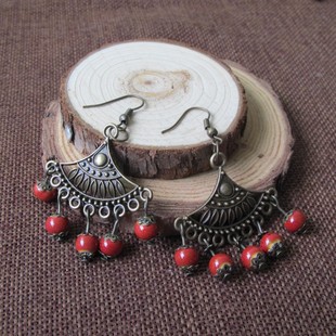 欧美古铜耳环饰品民族，波西米亚风耳饰，复古流苏长款串珠耳坠女