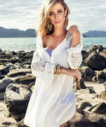 白色长袖衬衫海边度假防晒蕾丝镂空性感比基尼罩衫罩衣外套沙滩裙
