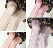 性感彩色蕾丝袜女显瘦竖条纹，精美花纹连裤袜高品质，糖果色打底袜子