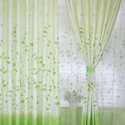 绿色田园窗帘布料透光小清新客厅阳台定制成品薄款出租房便宜