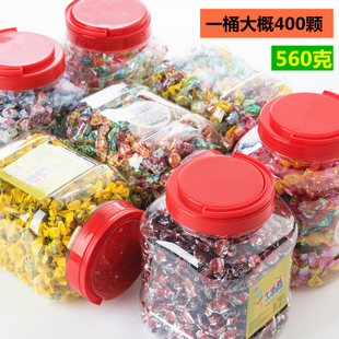千纸鹤糖果桶装混合水果味五彩虹色透明纸水晶小糖560克一桶