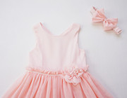 原d~女童夏款小亮片，粉色连衣裙连身裙子+发带，(2件套)裙