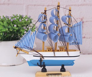 生日蛋糕装饰摆件地中海装饰木质帆船模型摆件帆船手工创意