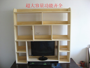 实木桌上书架置物架办公桌书架电脑桌，书柜桌面学生松木简易小书架
