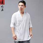 中国风夏季改良汉服男装亚麻男士唐装短袖上衣中式复古民族服装潮
