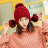 韩版兔毛帽子女冬天毛线，帽纯色韩国护耳，帽冬季保暖加厚针织帽