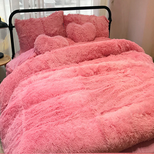 韩版羊羔绒珊瑚绒天鹅绒纯色水貂绒四件套冬加厚保暖床单被套床上