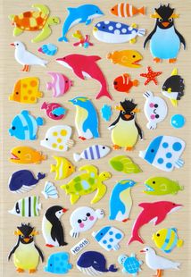 海洋世界泡泡鱼企鹅海豚贴纸儿童卡通贴画海洋馆水上乐园墙壁装饰