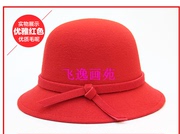 春季薄款圆顶红色女式毛呢英伦复古优雅礼帽逛街时尚帽子