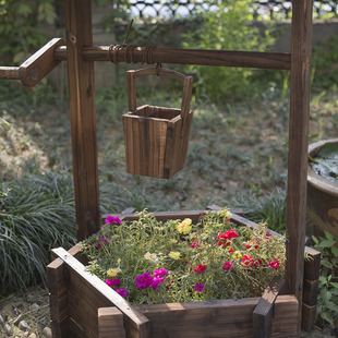 室外花箱防腐木入户小花园庭院家用绿植景观木质吊篮花盆装饰花槽