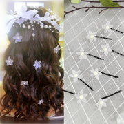 韩式新娘发饰唯美手工布艺蝴蝶结，白色磨砂花朵，发夹一字夹边夹头饰