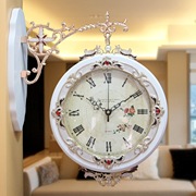 欧式实木双面挂钟客厅静音，两面挂表创意，时尚时钟田园现代石英钟表