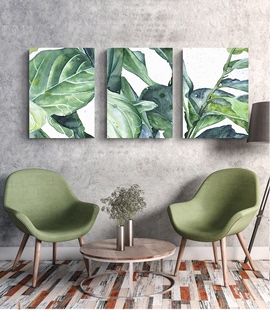热带雨林简约现代装饰画绿色植物芭蕉树叶挂画客厅背景墙壁画三联