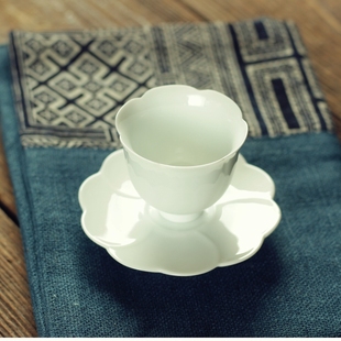 《玉兰花》景德镇白瓷茶杯，功夫茶具盖碗个人，杯品茗杯茶馆定制字