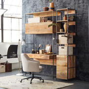 北欧家居简约loft复古电脑桌书架组合实木欧式办公桌书桌写字台