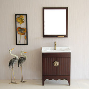 新中式浴室柜橡木落地洗脸盆，仿古实木卫，浴柜组合小户型洗漱台盆柜