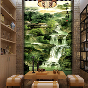 中式风景山水壁画无缝墙布客厅玄关背景墙纸走廊过道壁纸流水生财