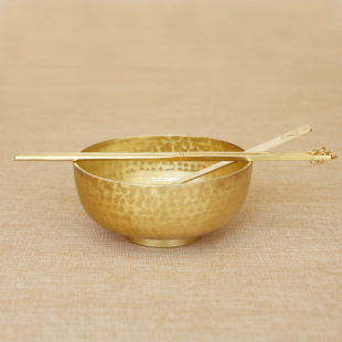 纯手工纯铜碗黄铜碗铜餐具铜碗纯铜碗，加厚黄铜饭碗