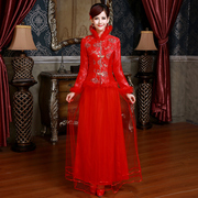 龙凤褂复古中式敬酒服长款长袖新娘礼服结婚旗袍冬季红色结婚礼服