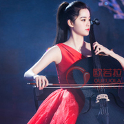 欧阳娜娜(欧阳娜娜)同款大提琴，钢琴小提琴演出晚礼服儿童，红色单肩长款公主裙