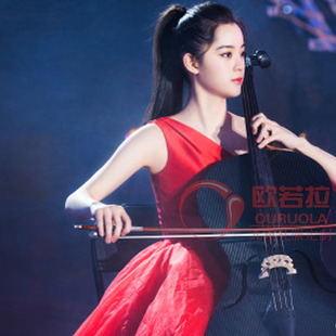 欧阳娜娜同款大提琴钢琴小提琴演出晚礼服儿童红色单肩长款公主裙