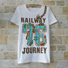 小板型76小火车T恤rough韩版上衣纯棉短袖t贴布绣字母半袖可爱潮