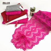 大红玫红色蕾丝花边，辅料超宽14cm裹胸裙摆，服装布艺装饰手工材料
