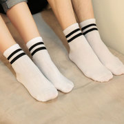 韩版条纹二杠袜子原宿棒球两条杠情侣袜夏季中筒棉袜运动男女短袜