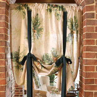 美式热带植物北欧风格提拉帘，窗帘橱窗帘背景帘，国外窗帘系带帘罗马