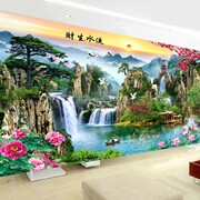 2021方钻钻石画满钻3d点钻带钻十字绣流水生财聚宝盆山水风景