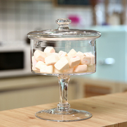 欧式玻璃糖果罐带盖高脚透明储物罐展示甜品，台软装饰婚庆家居摆件