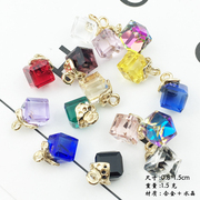 韩版水晶吊坠diy项链，耳环饰品配件合金，发饰材料方块水晶挂件