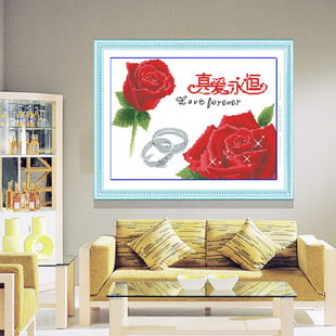 真爱永恒钻石画5D圆钻满钻十字绣红色玫瑰花简约现代中国风