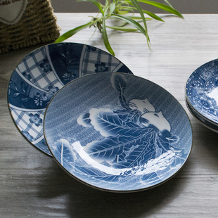 好看的盘子陶瓷创意磁盘子菜盘家用套装简约个性圆形青花瓷盘子