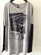 100元3件日系日本潮牌YDS*Y长袖蝙蝠袖印花T恤