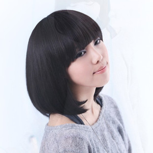 假发 <em>女生</em>中发短发蓬松平<em>流海</em>斜刘海加长BOB